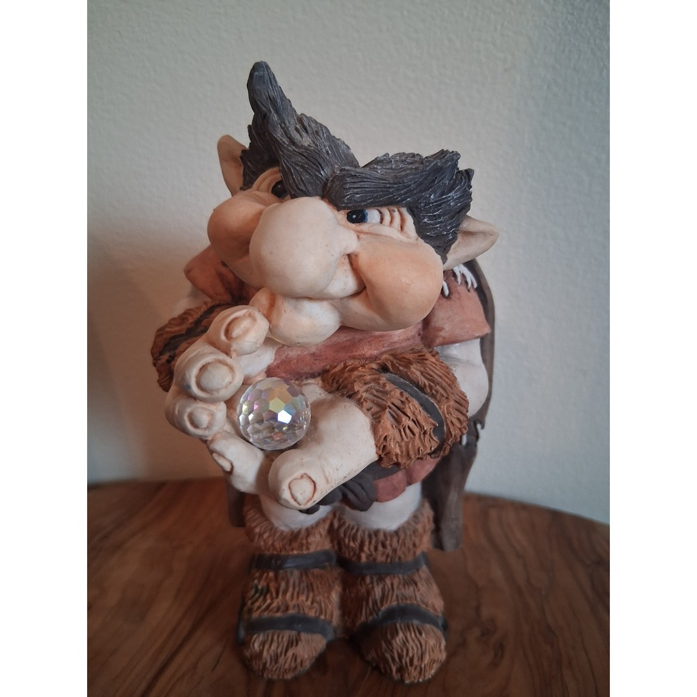 Vintage 1988 Panton L Myzer Troll Figurine with Crystal Ball Made in England